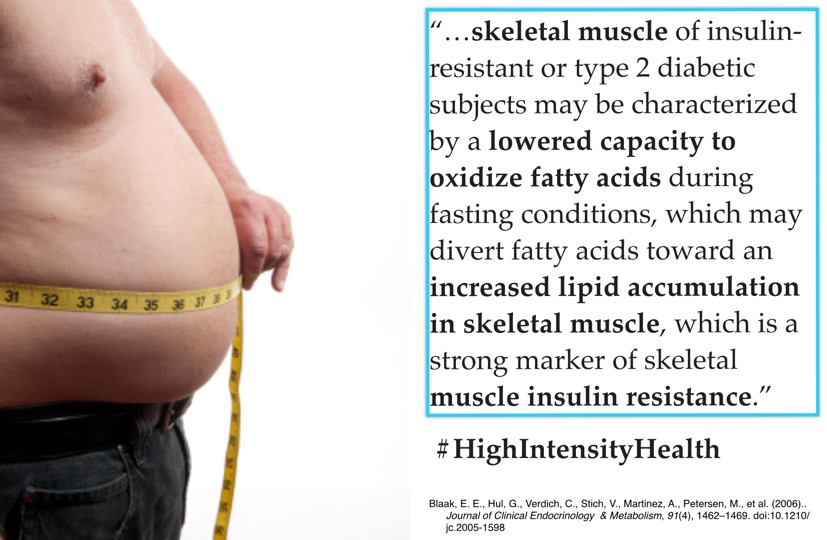 muscle of insulin-resistant or type 2 diabetic subjects is characterized by a lowered capacity to oxidize fatty acids or burn fat
